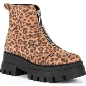GIANNI BINI GB 8 All-Star Leopard Suede Center-Zip Chunky Lug Sole Platform Boot